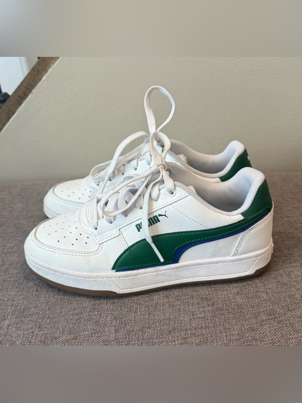 Puma White Sneakers with Green and Blue Trim